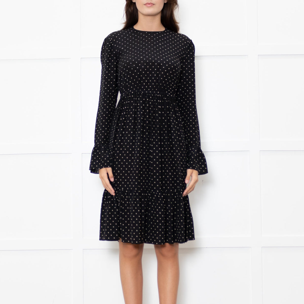 Gucci Black White Polka Dot Long Sleeve Dress
