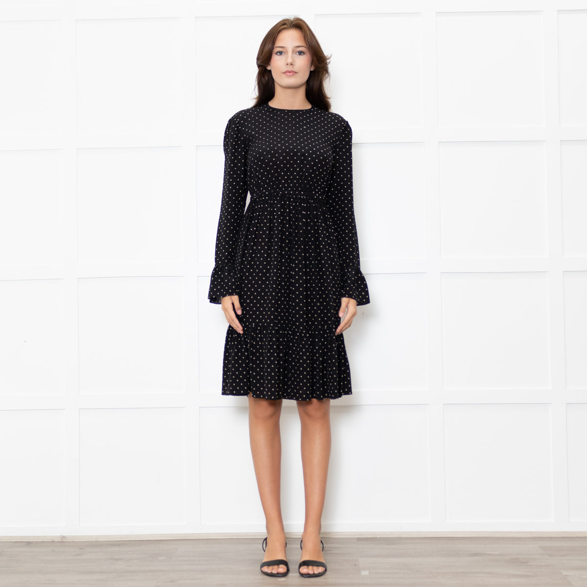 Gucci Black White Polka Dot Long Sleeve Dress