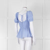 Self-Portrait Blue Gathered Puff Sleeve Top