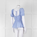 Self-Portrait Blue Gathered Puff Sleeve Top
