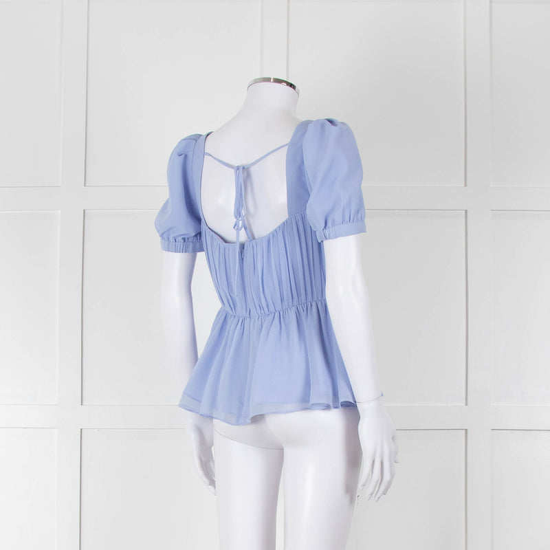 Self-Portrait Blue Gathered Puff Sleeve Top