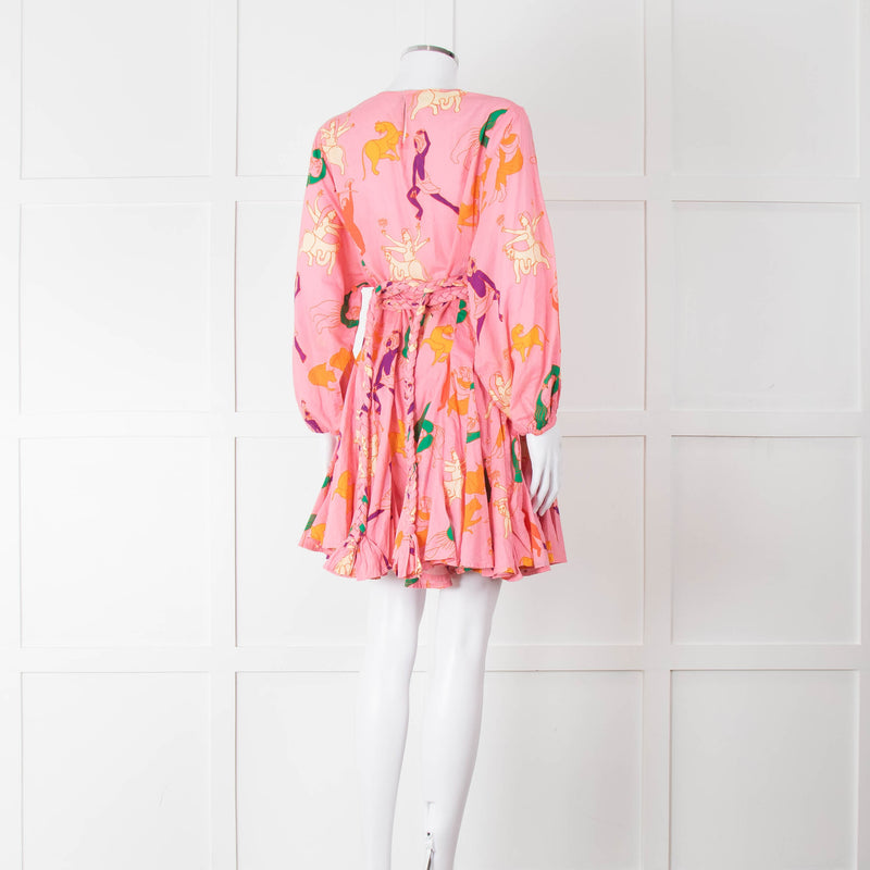 Rhode Pink Patterned Ella Fluted Mini Dress