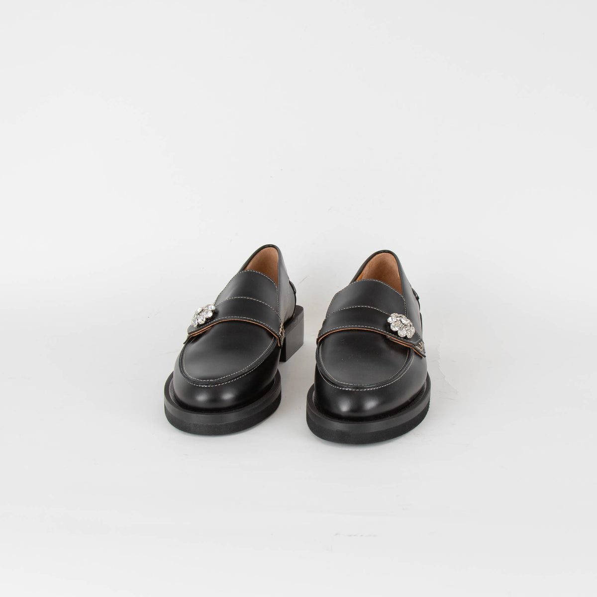 Ganni Black Embellished Leather Loafers