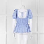 Self-Portrait Blue Gathered Puff Sleeve Top