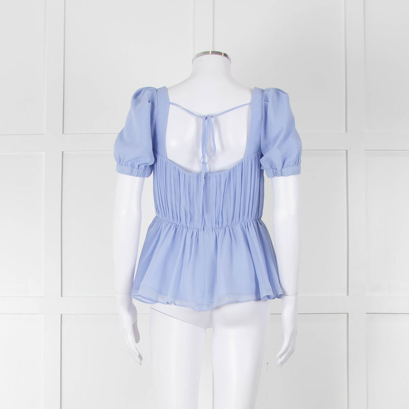 Self-Portrait Blue Gathered Puff Sleeve Top