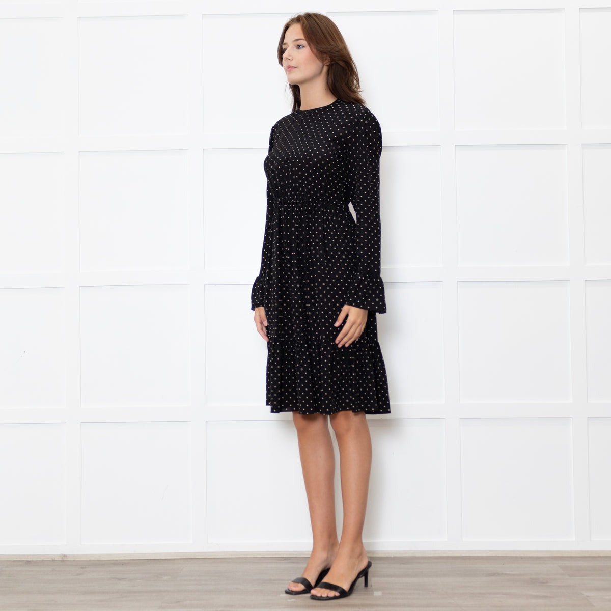 Gucci Black White Polka Dot Long Sleeve Dress