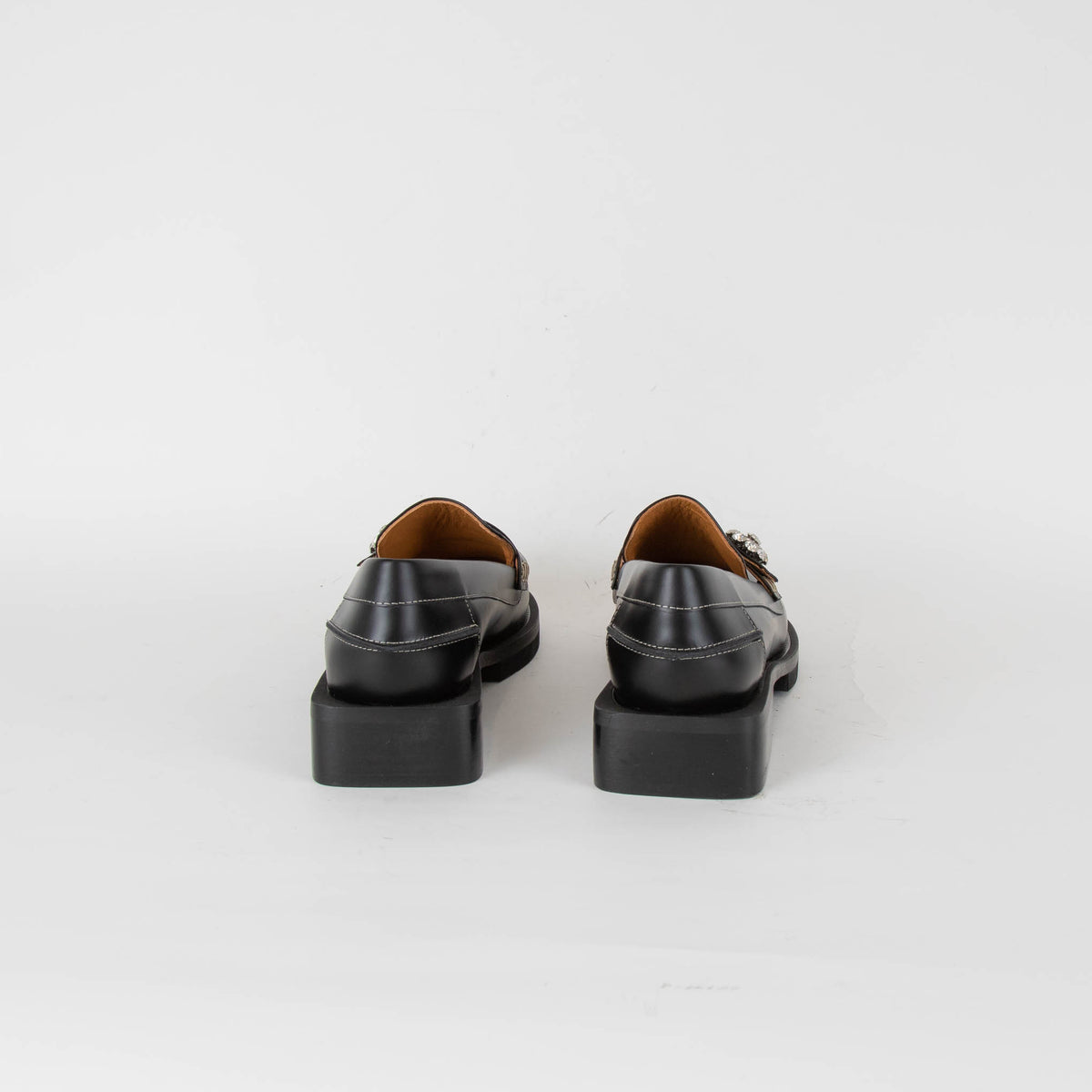 Ganni Black Embellished Leather Loafers