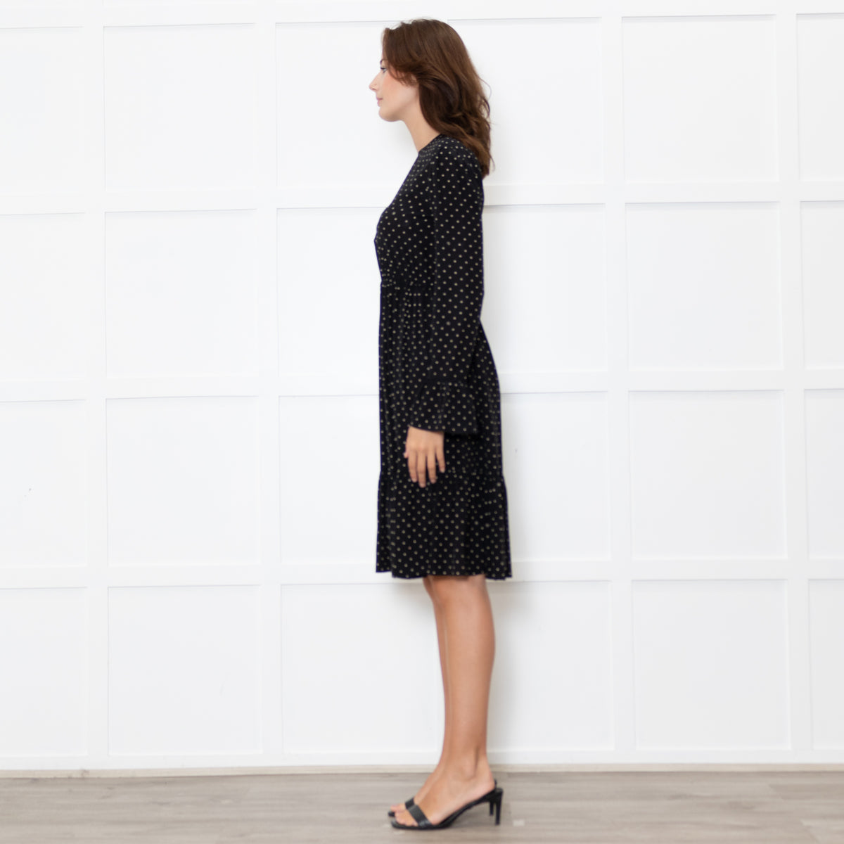 Gucci Black White Polka Dot Long Sleeve Dress