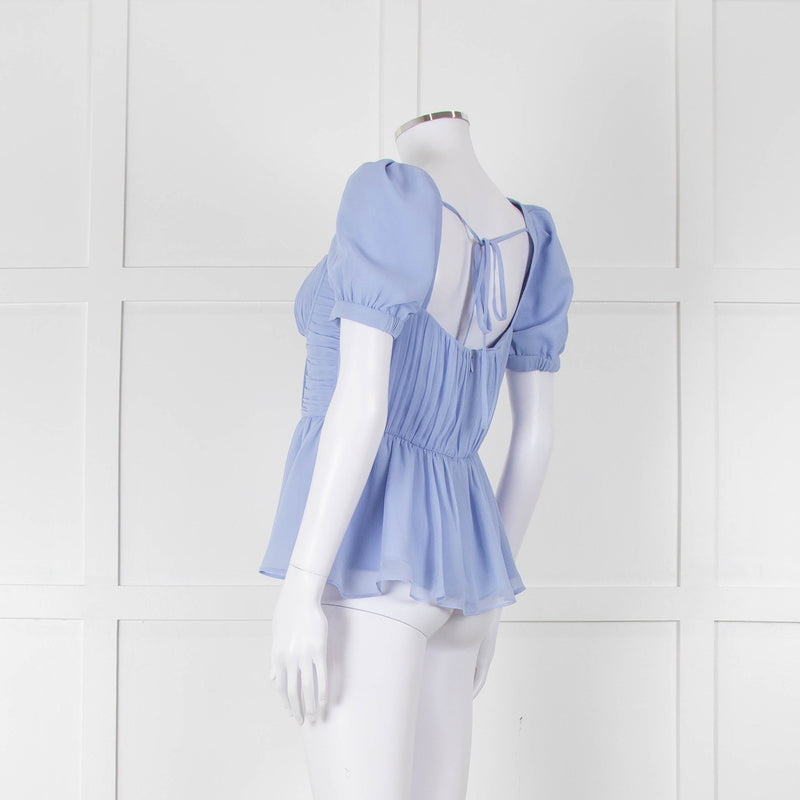 Self-Portrait Blue Gathered Puff Sleeve Top