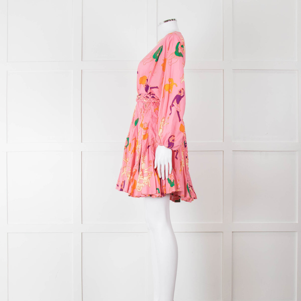 Rhode Pink Patterned Ella Fluted Mini Dress