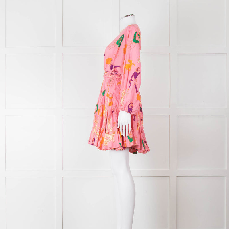 Rhode Pink Patterned Ella Fluted Mini Dress