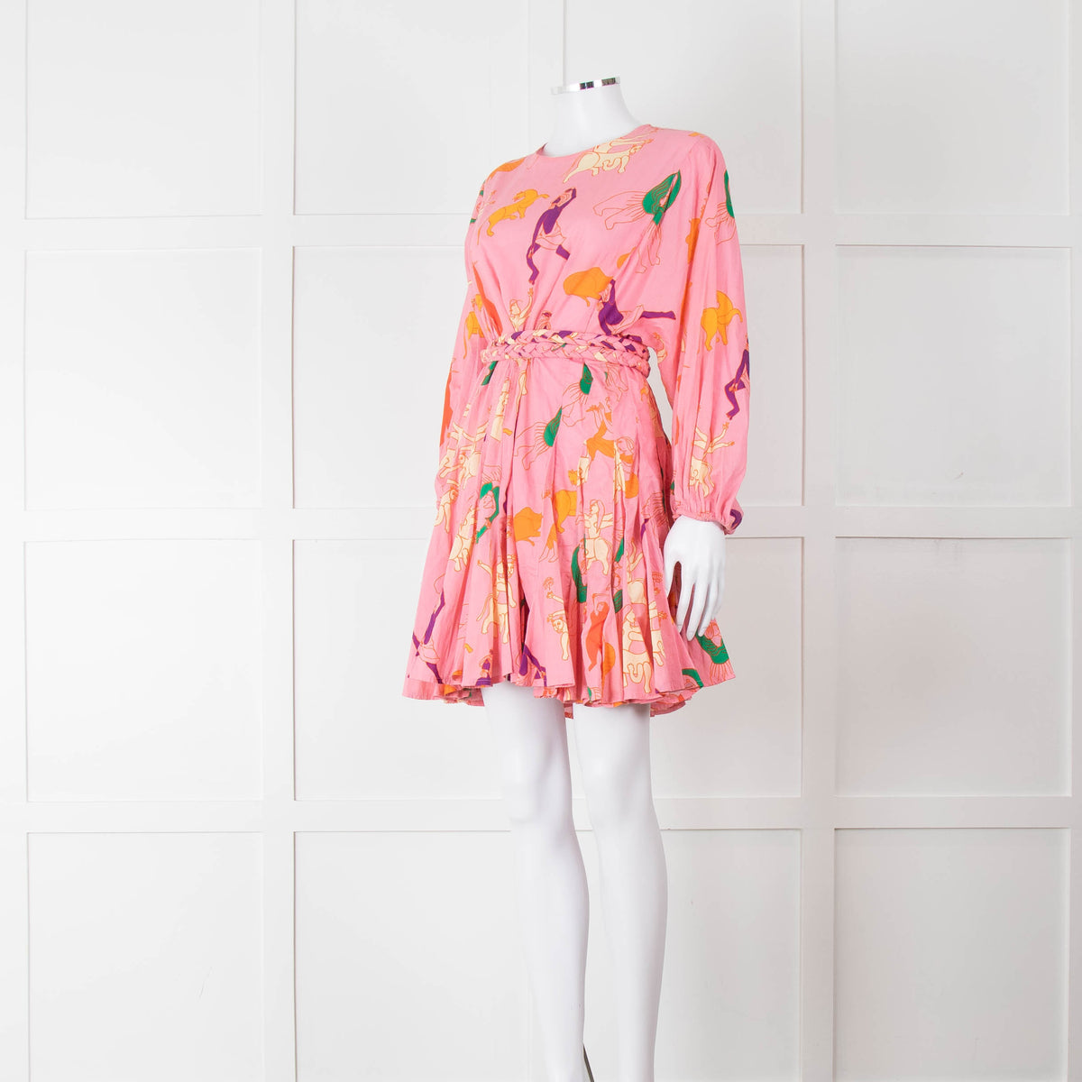 Rhode Pink Patterned Ella Fluted Mini Dress