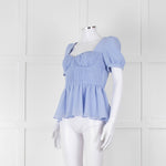 Self-Portrait Blue Gathered Puff Sleeve Top