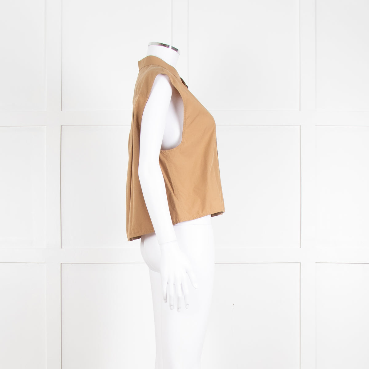 Helmut Lang Khaki Front Pleats Sleeveless Top