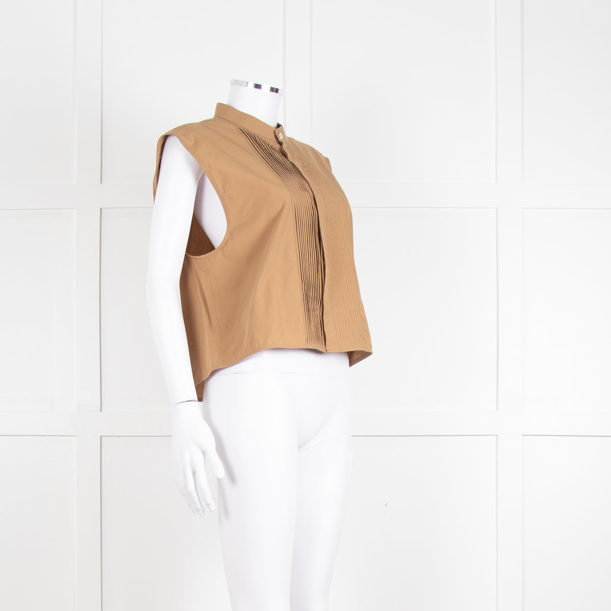 Helmut Lang Khaki Front Pleats Sleeveless Top