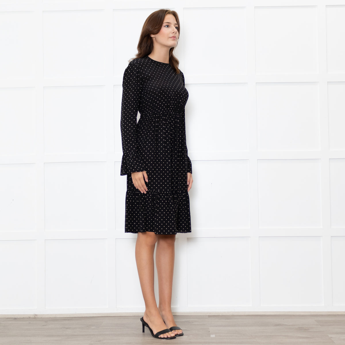 Gucci Black White Polka Dot Long Sleeve Dress