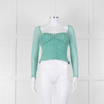Self-Portrait Green Net Gathered Corset Top