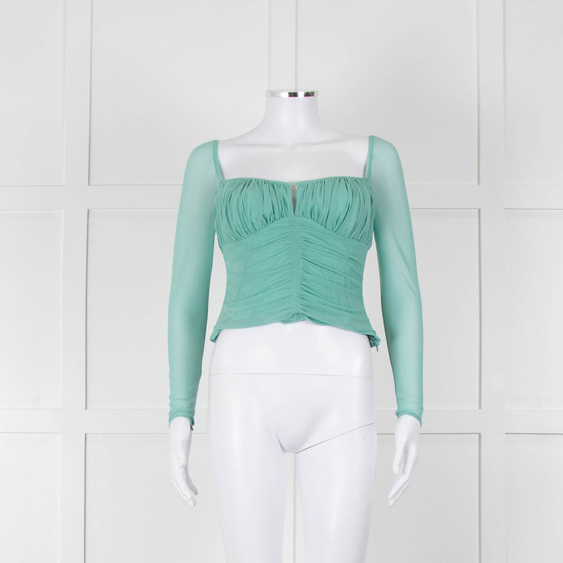 Self-Portrait Green Net Gathered Corset Top