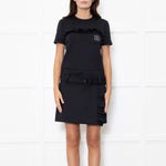 Prada Black LoGo Pocket Frill Trim Belted Mini Dress