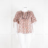 Kate Spade Peach Brown Gold Frill Trim Top