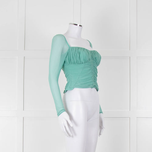 Self-Portrait Green Net Gathered Corset Top