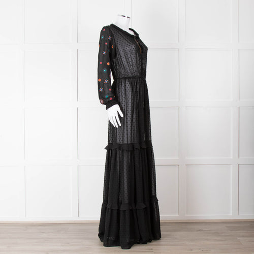 Saloni Black Maxi Dress with Embellished Sleeves