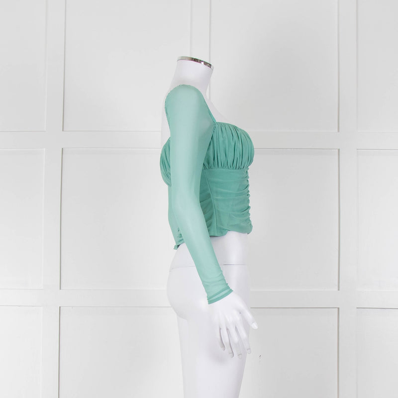 Self-Portrait Green Net Gathered Corset Top