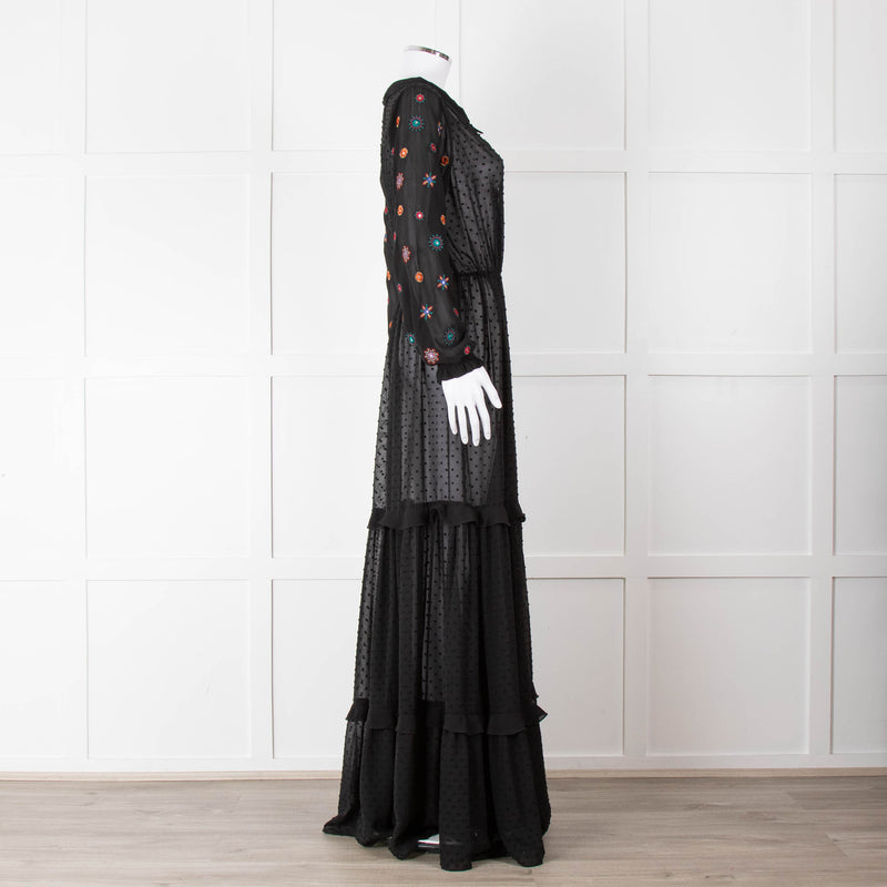 Saloni Black Maxi Dress with Embellished Sleeves