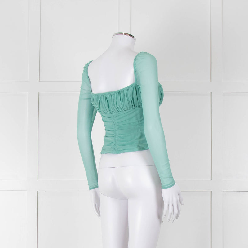 Self-Portrait Green Net Gathered Corset Top