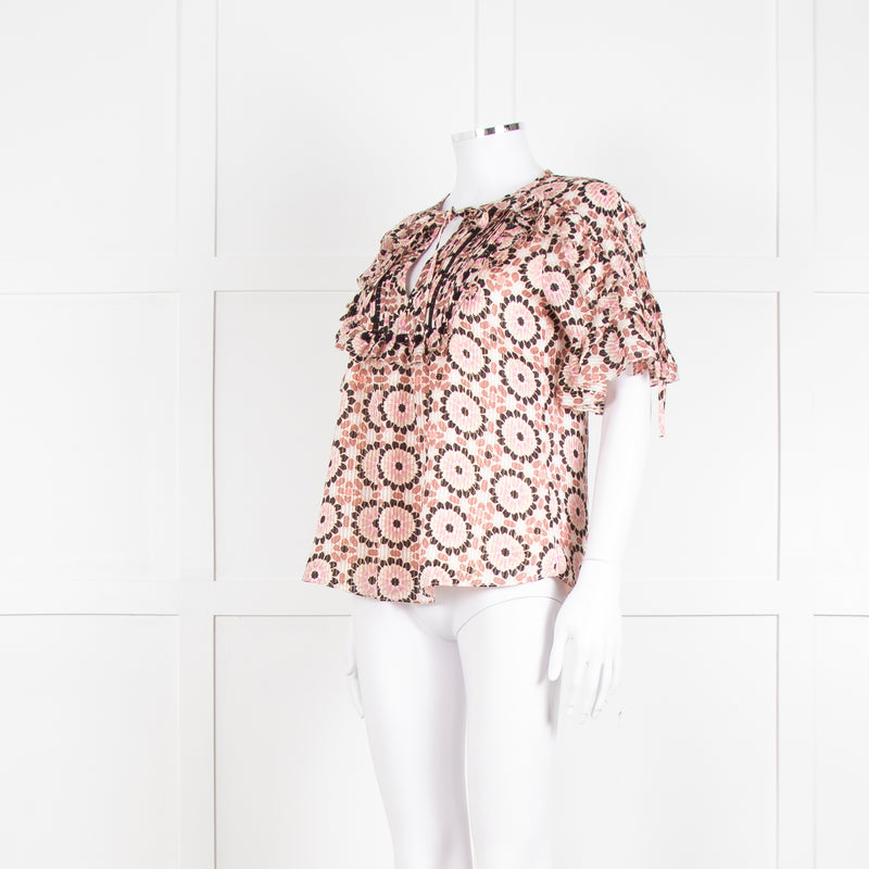 Kate Spade Peach Brown Gold Frill Trim Top