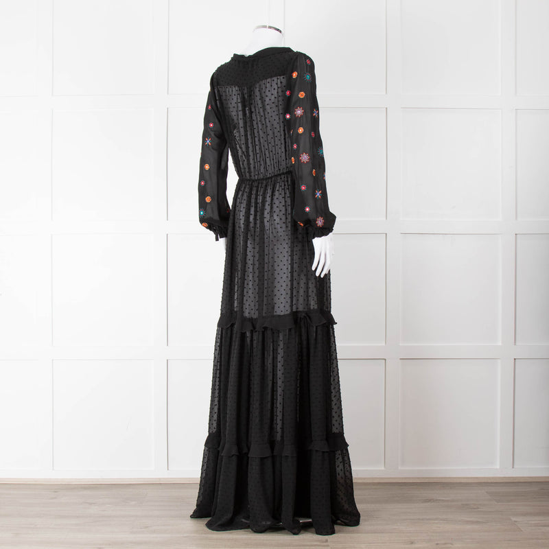 Saloni Black Maxi Dress with Embellished Sleeves