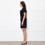 Prada Black LoGo Pocket Frill Trim Belted Mini Dress