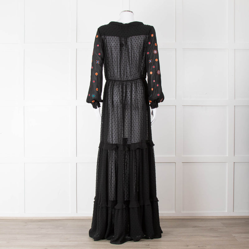 Saloni Black Maxi Dress with Embellished Sleeves