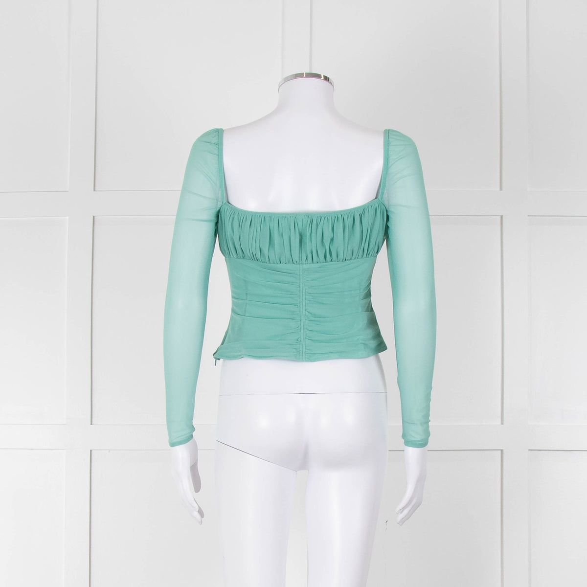 Self-Portrait Green Net Gathered Corset Top