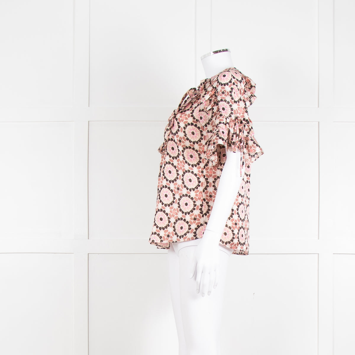 Kate Spade Peach Brown Gold Frill Trim Top