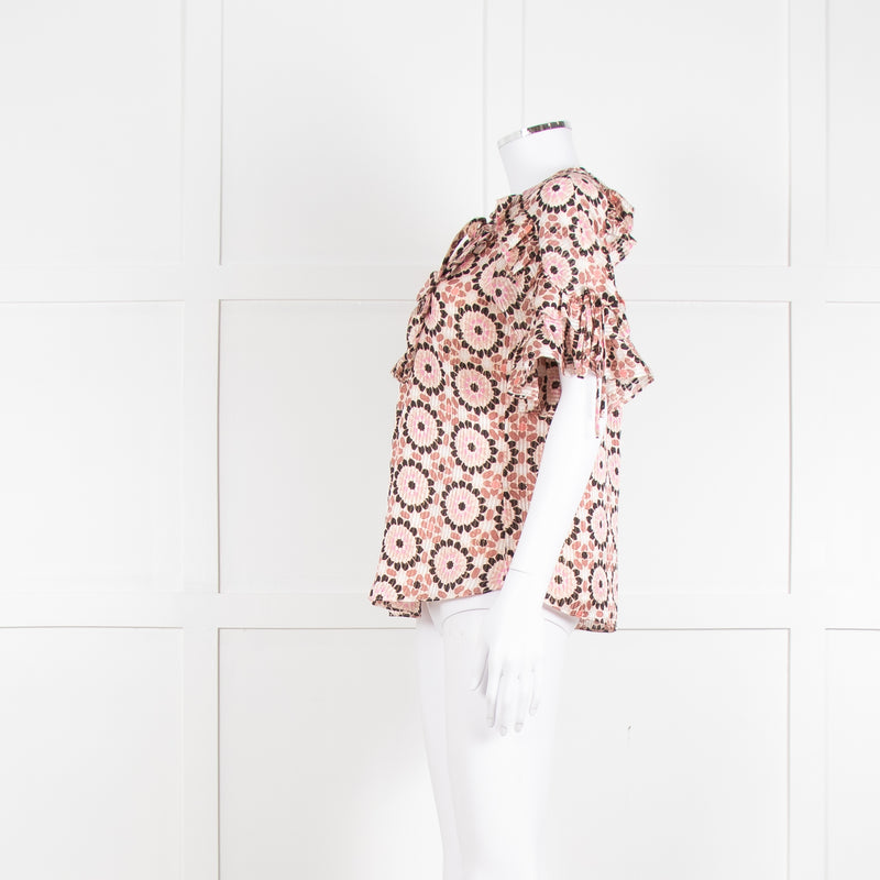 Kate Spade Peach Brown Gold Frill Trim Top