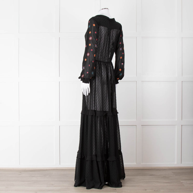 Saloni Black Maxi Dress with Embellished Sleeves