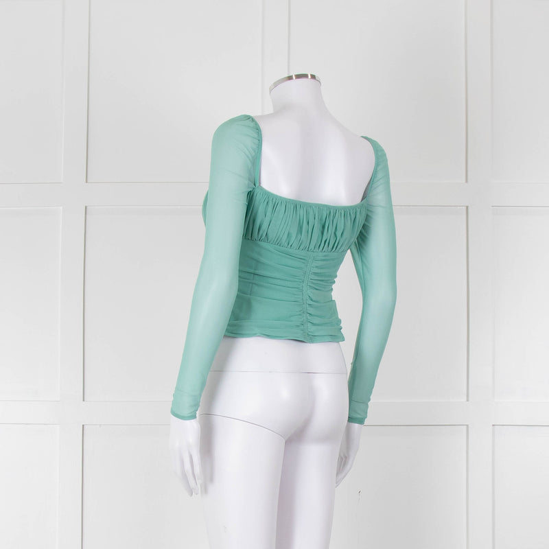 Self-Portrait Green Net Gathered Corset Top