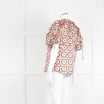 Kate Spade Peach Brown Gold Frill Trim Top