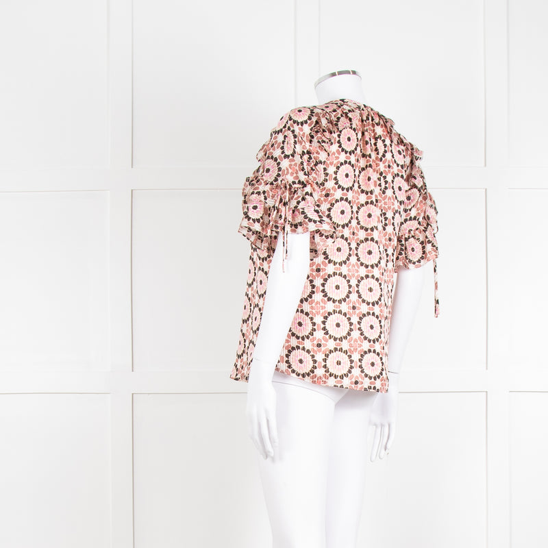 Kate Spade Peach Brown Gold Frill Trim Top