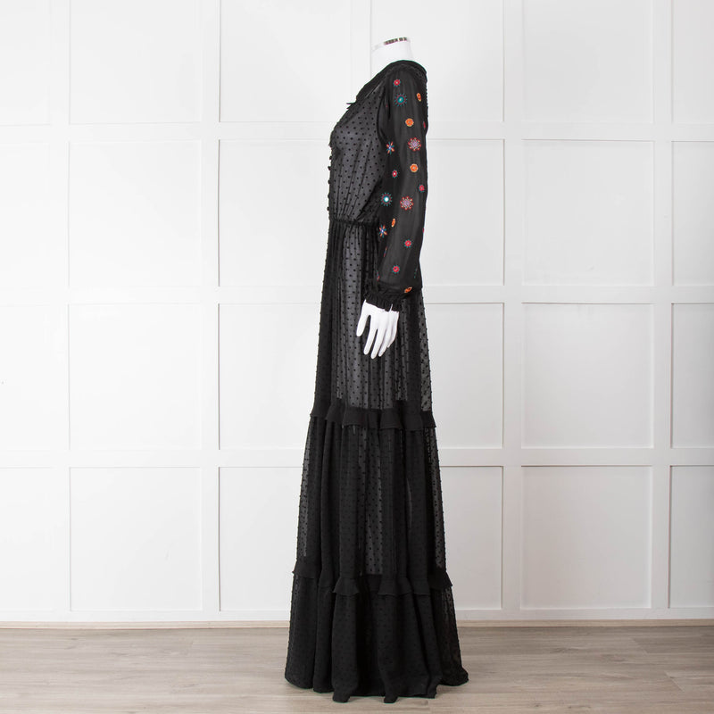 Saloni Black Maxi Dress with Embellished Sleeves