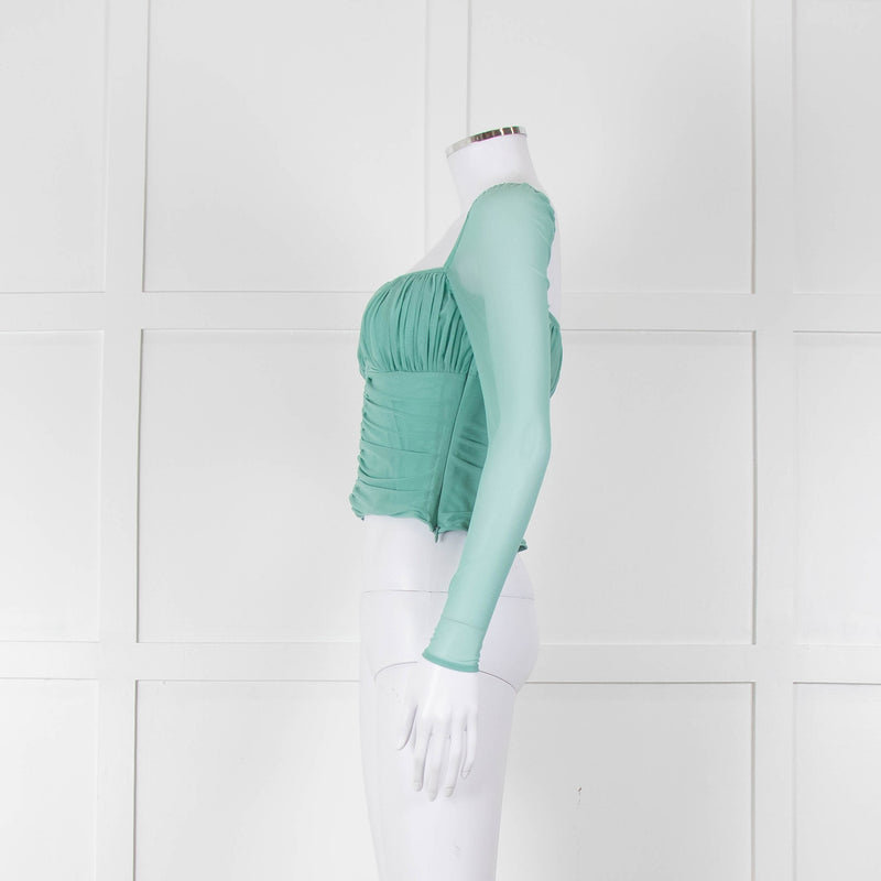 Self-Portrait Green Net Gathered Corset Top