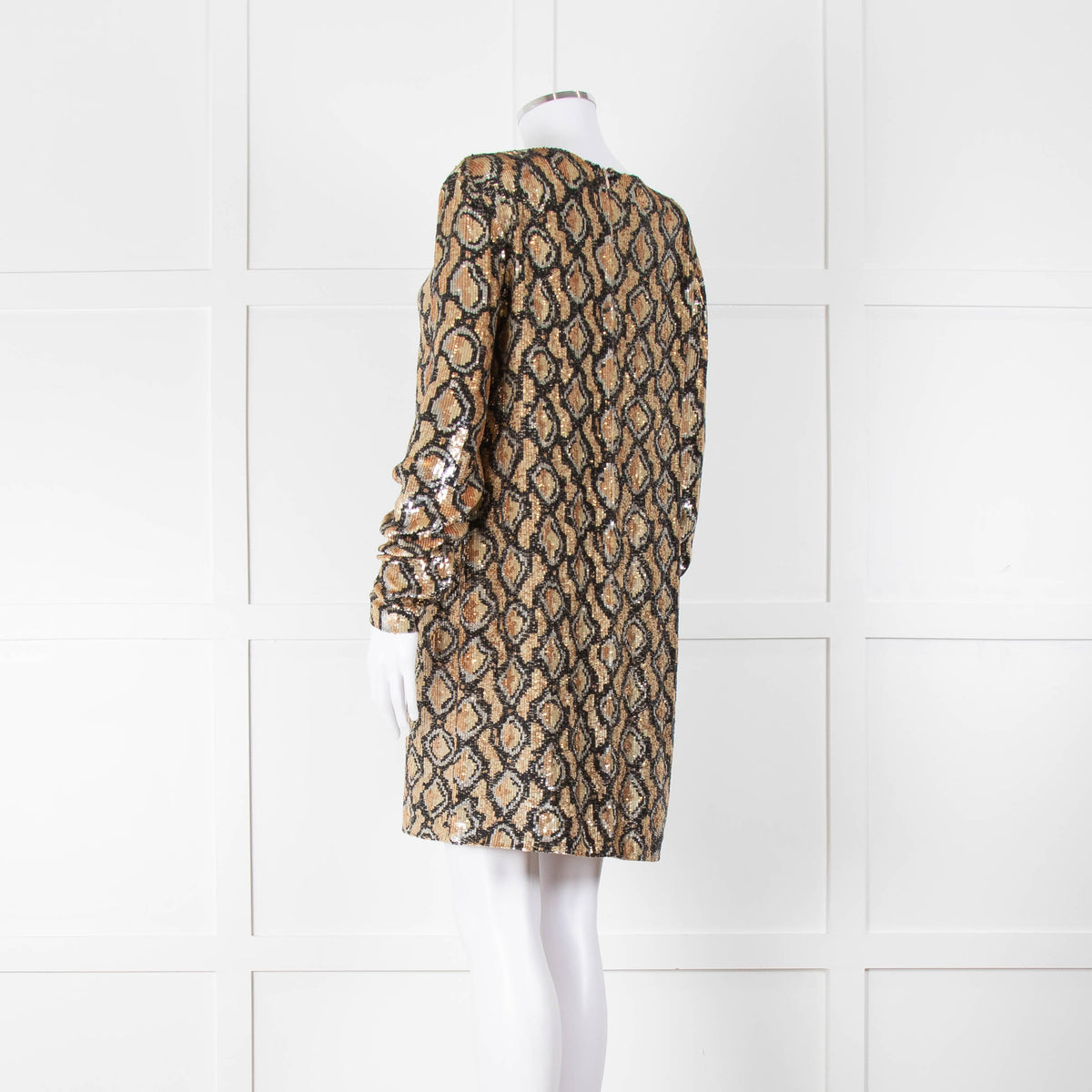 Michael Kors Gold Sequin Python Print Dress