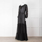 Saloni Black Maxi Dress with Embellished Sleeves