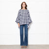 Eskander Navy White Check Textured Fabric Oversized Top