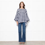 Eskander Navy White Check Textured Fabric Oversized Top