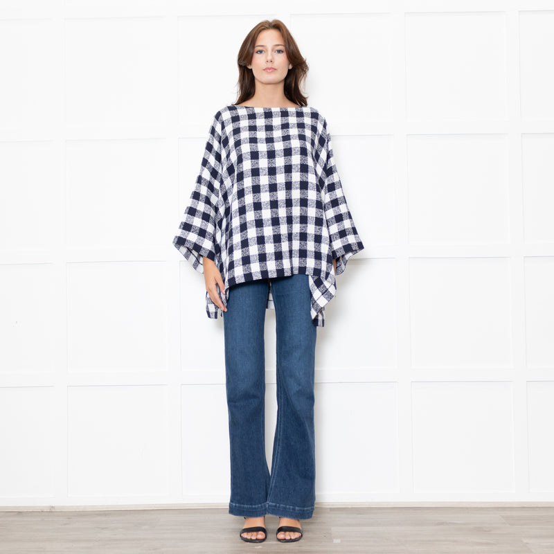Eskander Navy White Check Textured Fabric Oversized Top