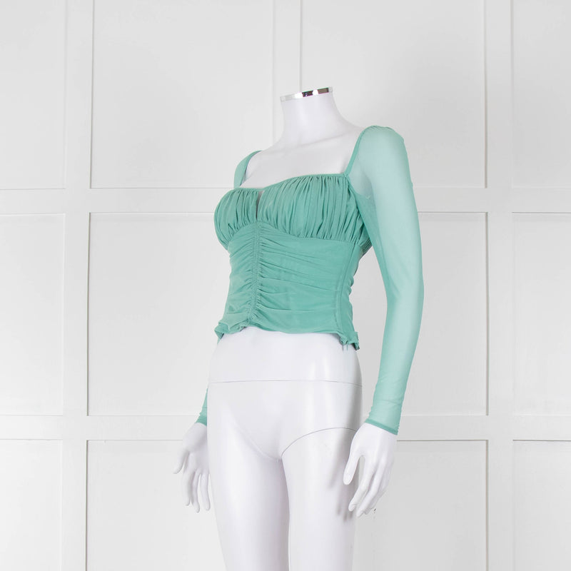 Self-Portrait Green Net Gathered Corset Top