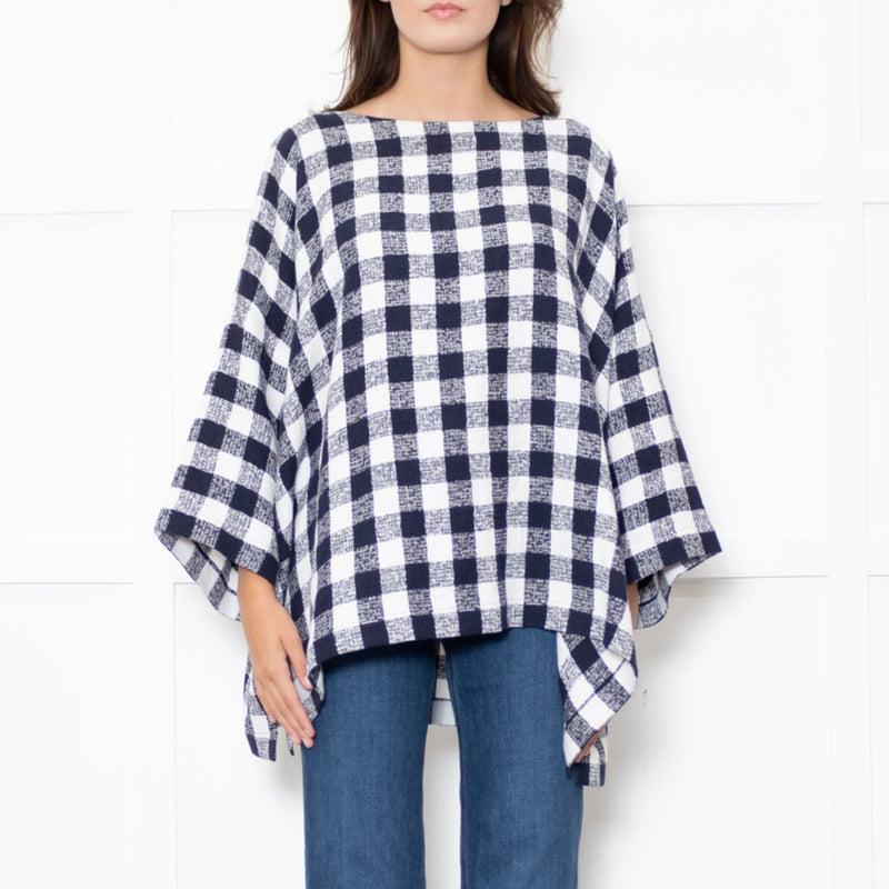 Eskander Navy White Check Textured Fabric Oversized Top
