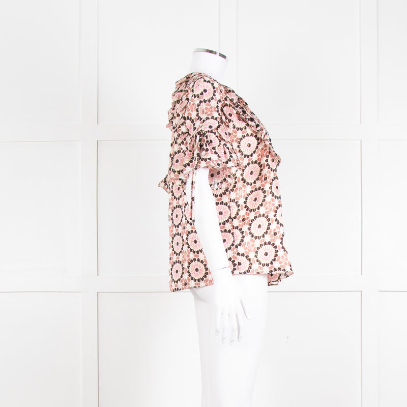 Kate Spade Peach Brown Gold Frill Trim Top
